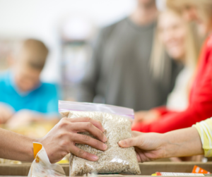 Non Profit organization donating food to people
