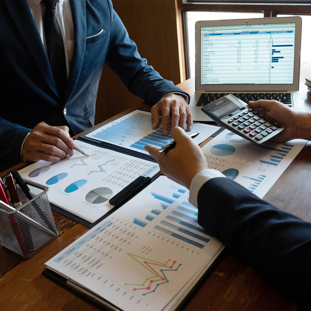 accountants crunching numbers in an office