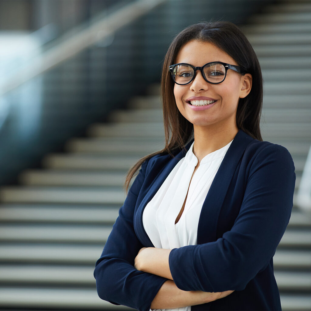 business woman happy that it and cybersecurity are in order